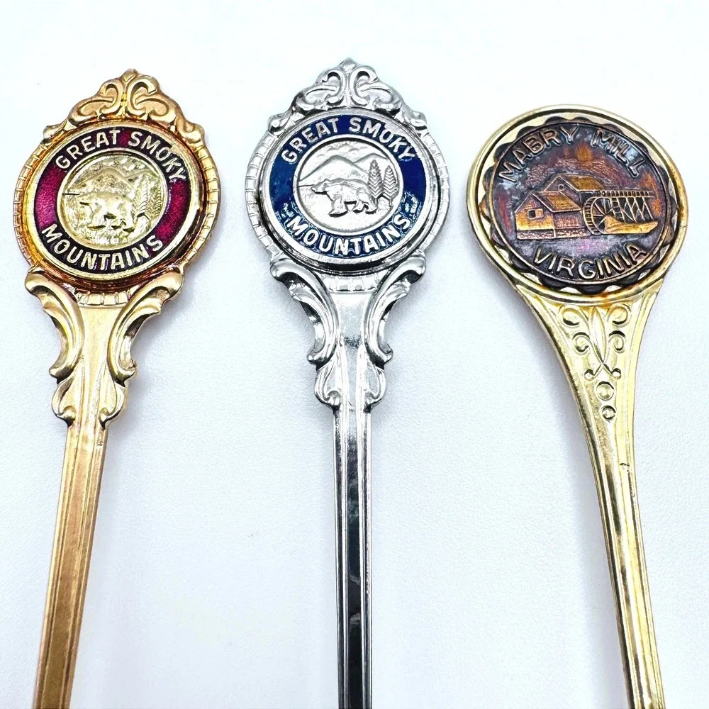 Vintage Great Smoky Mountains Mabry Mill‎ Virginia Souvenir Collector Spoons 3pc
